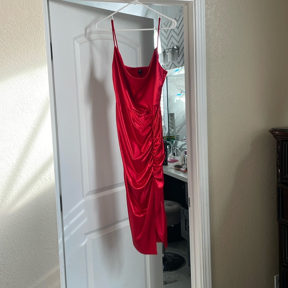 Skin tight glossy red dress